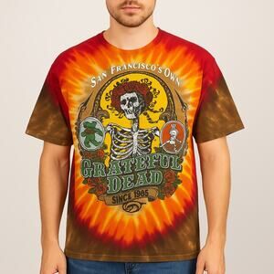 Grateful Dead Tie Dye Tee Shirt Liquid Blue XL Skeleton Roses Bear Retro